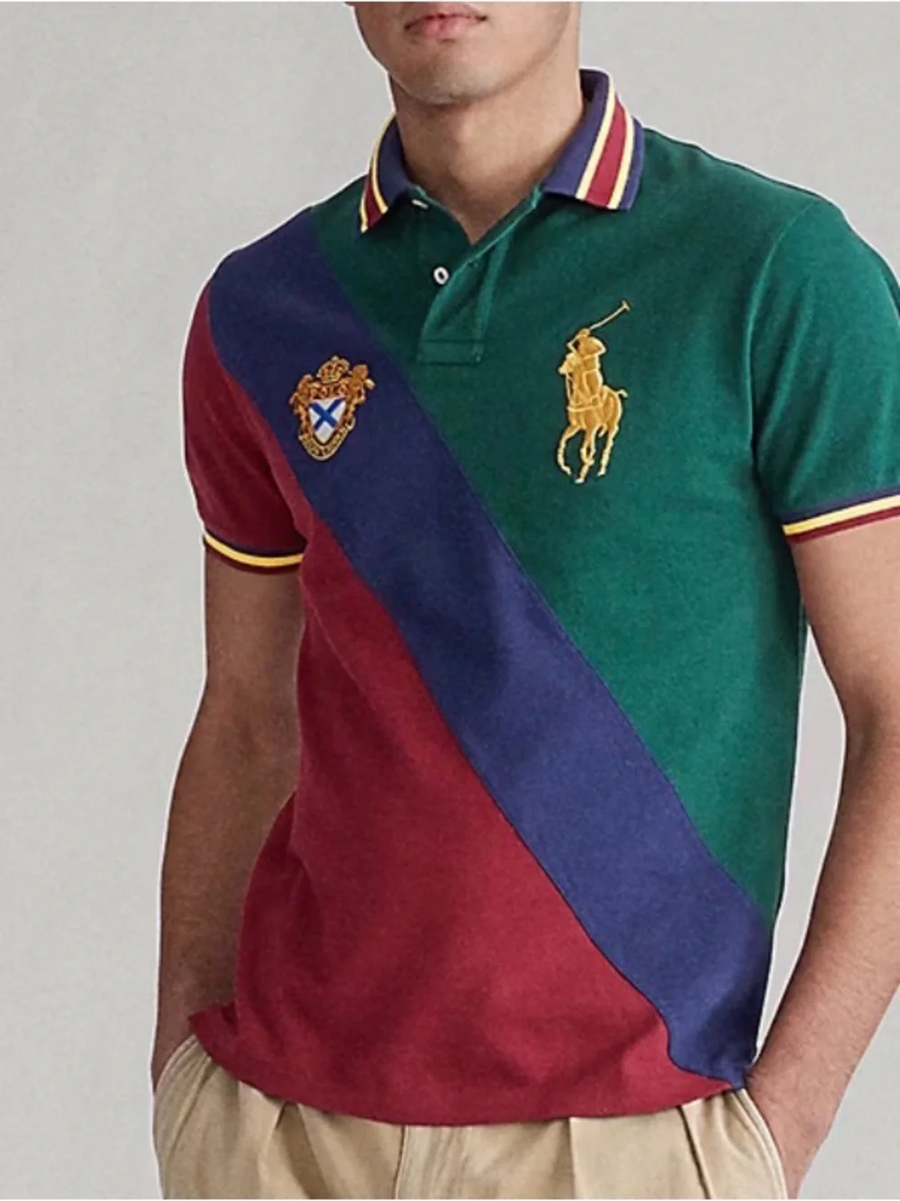 Polo by Ralph Lauren Green, Maroon & Navy Colorblock Polo Gold Embroidery NWT